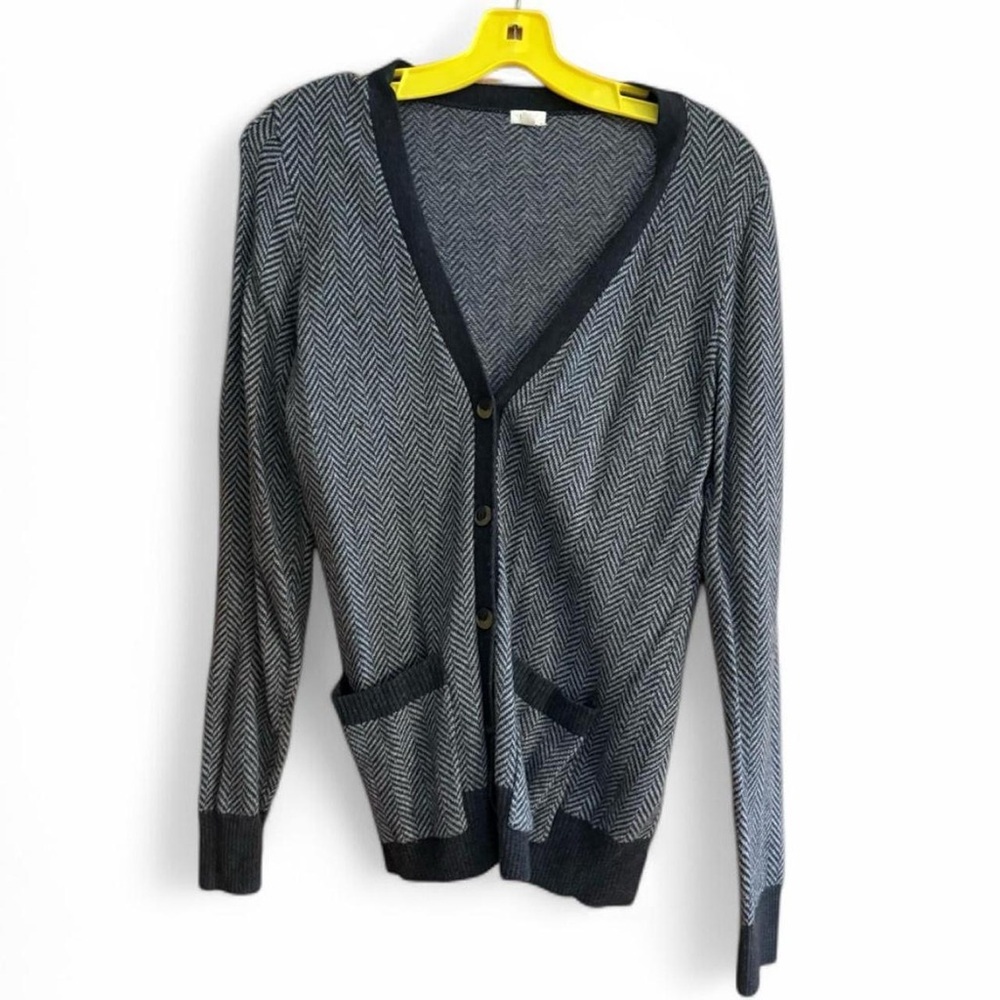 J. Crew Black and Gray Herringbone Cardigan